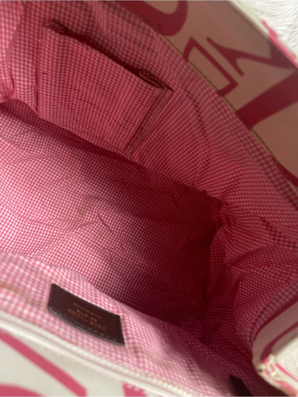 Kate Spade Beige & hot Pink Printed Canvas satchel with leather Brown Handles